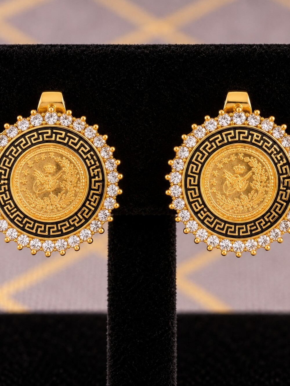 22kgp Dubai Jewelry Gold-Tone Coin Medallion Earrings